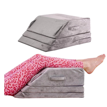 Adjustable Leg Elevation Pillow, 2/3-Layer Detachable Wedge Pillow for Legs, Post Surgery Recovery, Swelling Relief, Blood Circulation and Pain Relief, Sleeping Daily Rest,Grey Velvet