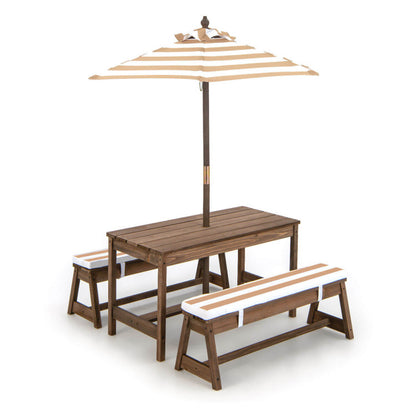 Kids Picnic Table and Chairs with Cushions and Height Adjustable Umbrella