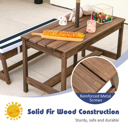 Kids Picnic Table and Chairs with Cushions and Height Adjustable Umbrella